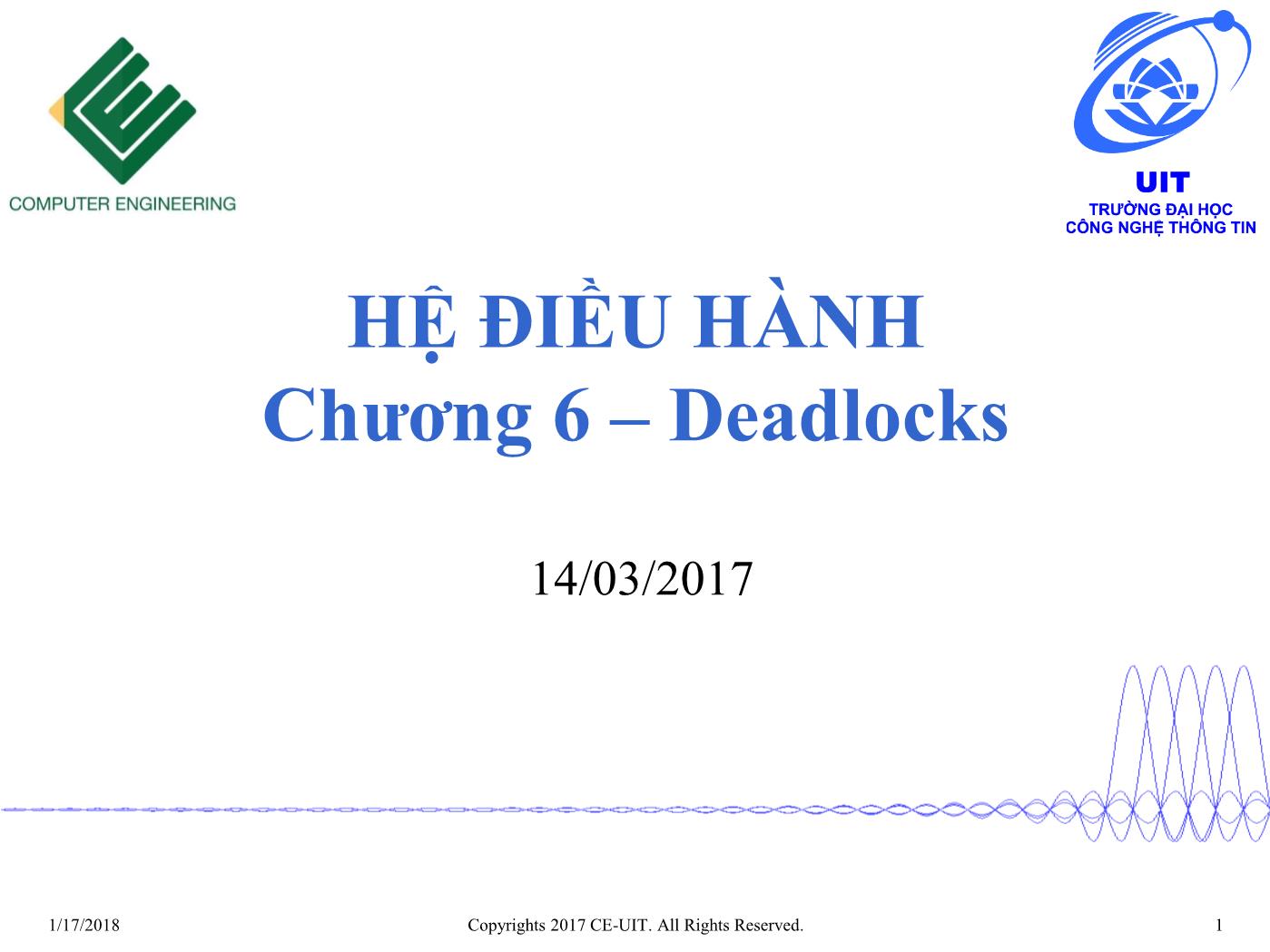 Bài giảng Hệ điều hành - Chương 6: Deadlocks - Trường Đại học Công nghệ thông tin trang 1