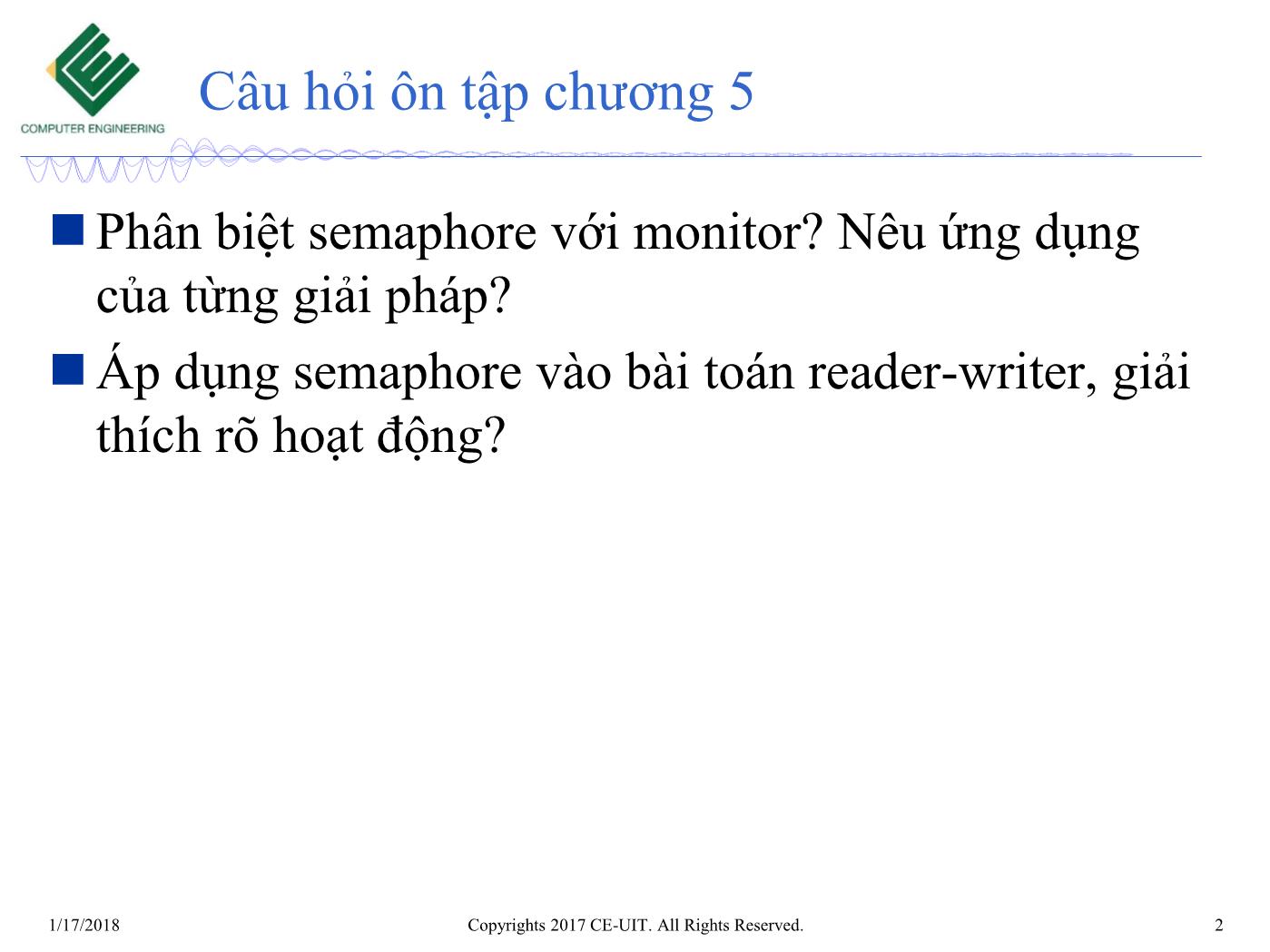 Bài giảng Hệ điều hành - Chương 6: Deadlocks - Trường Đại học Công nghệ thông tin trang 2