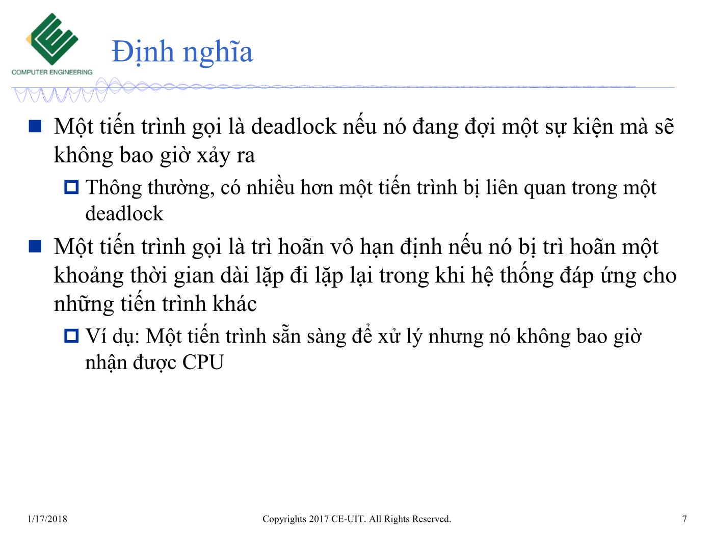 Bài giảng Hệ điều hành - Chương 6: Deadlocks - Trường Đại học Công nghệ thông tin trang 7