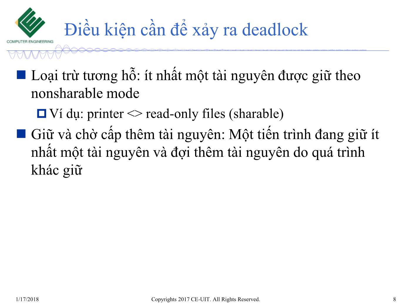 Bài giảng Hệ điều hành - Chương 6: Deadlocks - Trường Đại học Công nghệ thông tin trang 8