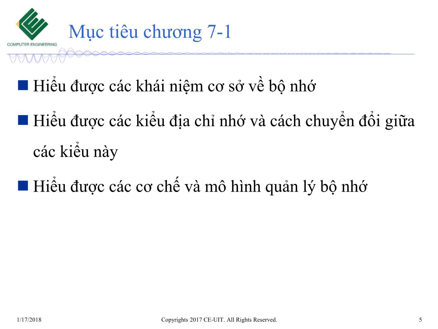 Bài giảng Hệ điều hành - Chương 7: Quản lý bộ nhớ (Phần 1) - Trường Đại học Công nghệ thông tin trang 5