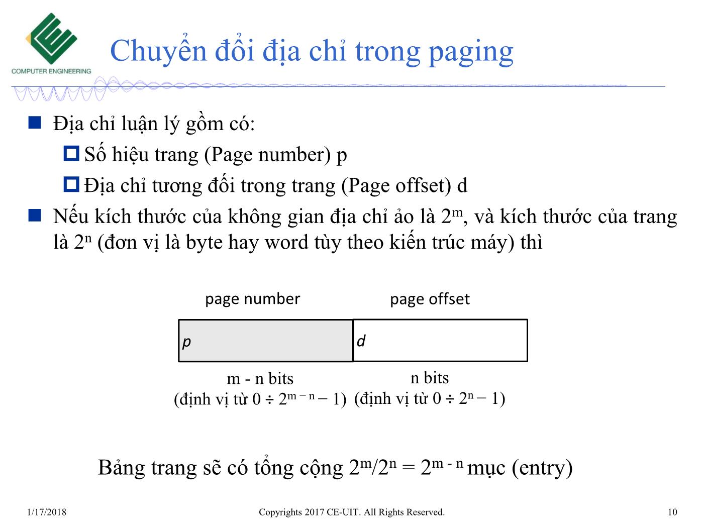 Bài giảng Hệ điều hành - Chương 7: Quản lý bộ nhớ (Phần 2) - Trường Đại học Công nghệ thông tin trang 10