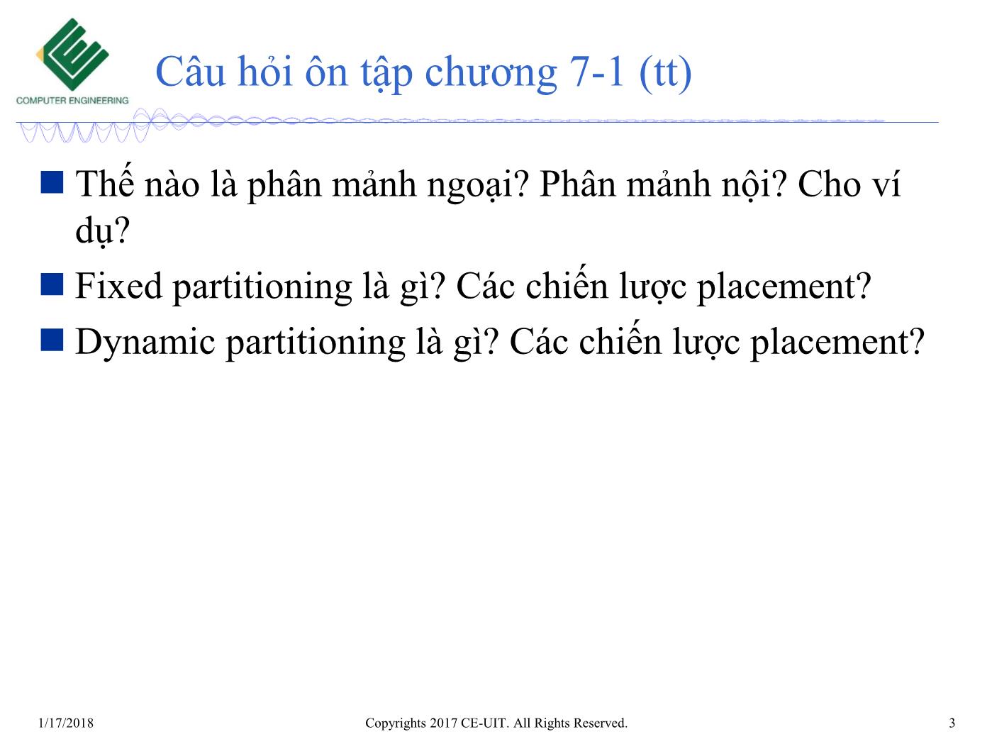 Bài giảng Hệ điều hành - Chương 7: Quản lý bộ nhớ (Phần 2) - Trường Đại học Công nghệ thông tin trang 3