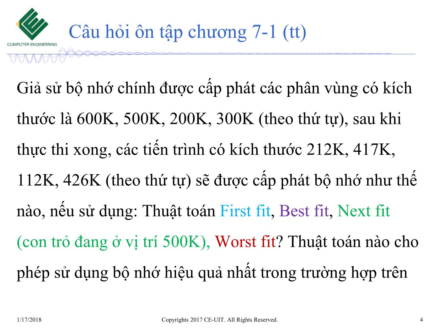 Bài giảng Hệ điều hành - Chương 7: Quản lý bộ nhớ (Phần 2) - Trường Đại học Công nghệ thông tin trang 4