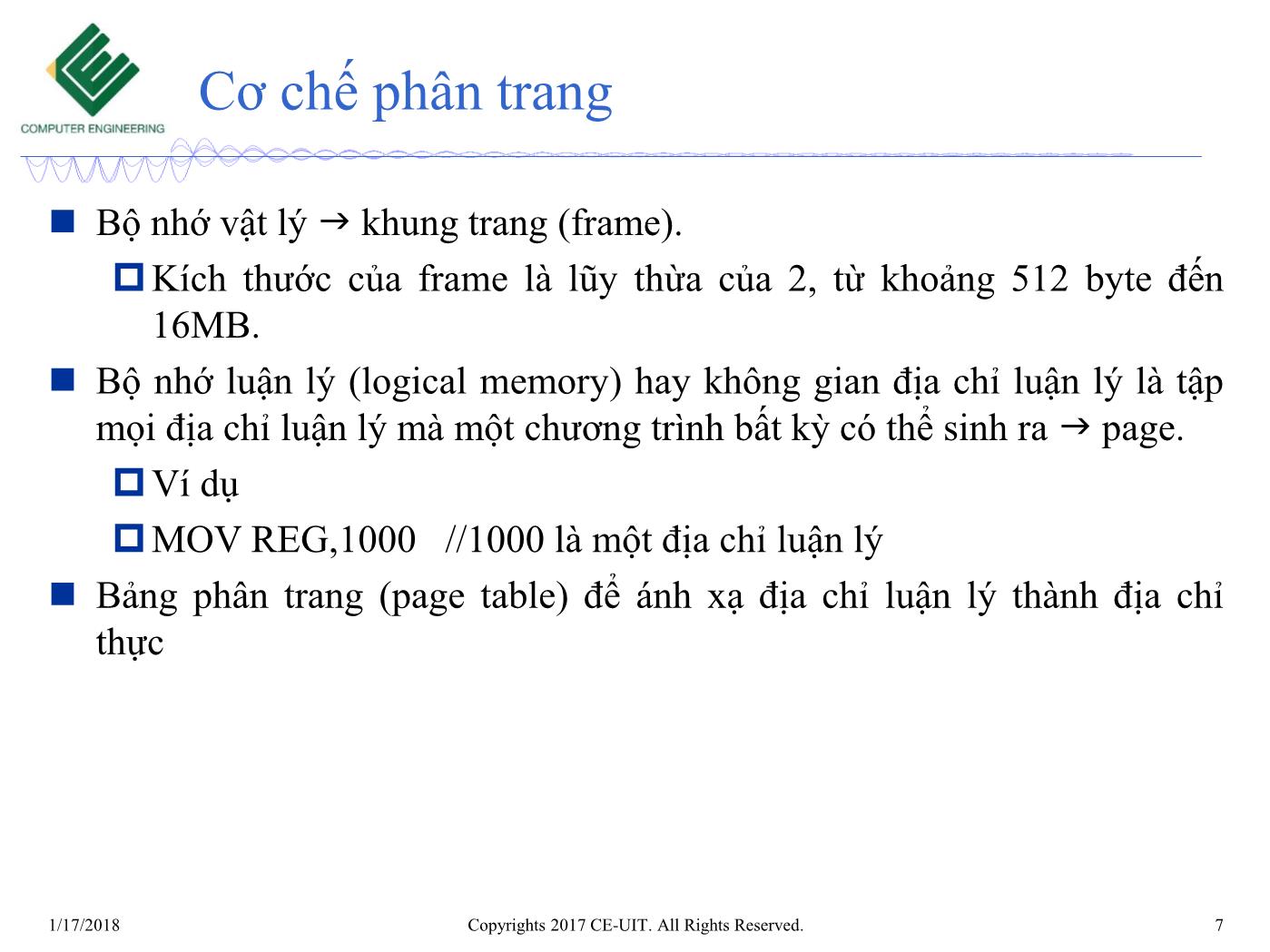 Bài giảng Hệ điều hành - Chương 7: Quản lý bộ nhớ (Phần 2) - Trường Đại học Công nghệ thông tin trang 7