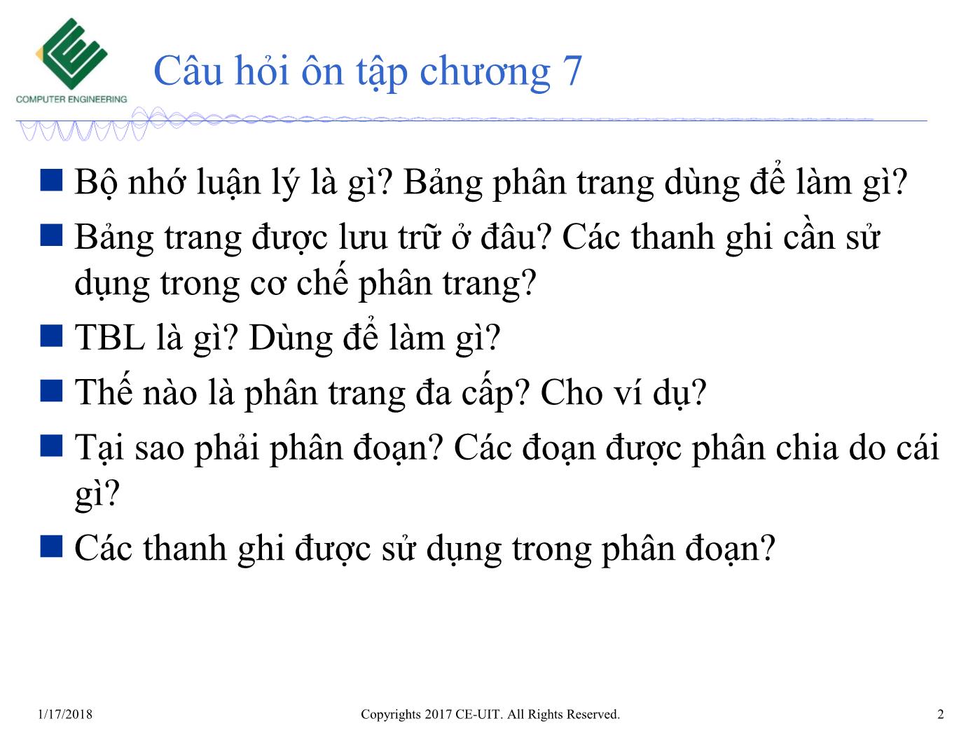 Bài giảng Hệ điều hành - Chương 8: Bộ nhớ ảo - Trường Đại học Công nghệ thông tin trang 2