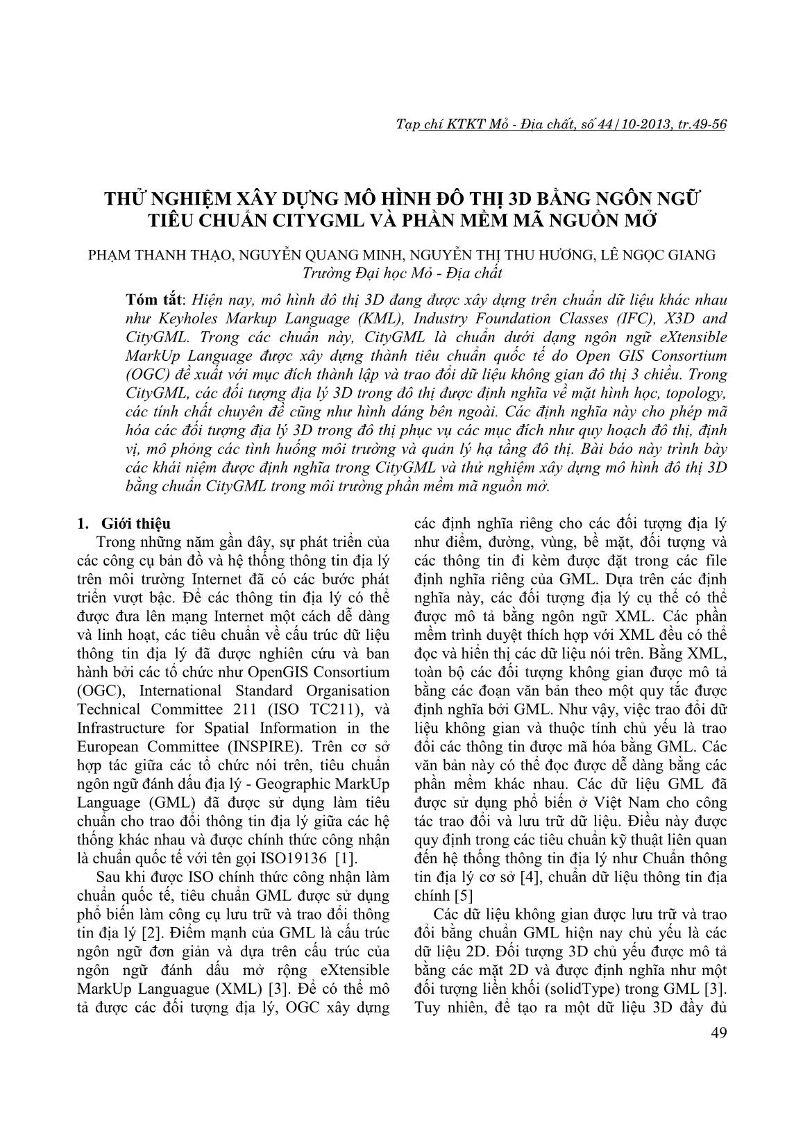 Thử nghiệm xây dựng mô hình đô thị 3D bằng ngôn ngữ tiêu chuẩn Citygml và phần mềm mã nguồn mở trang 1