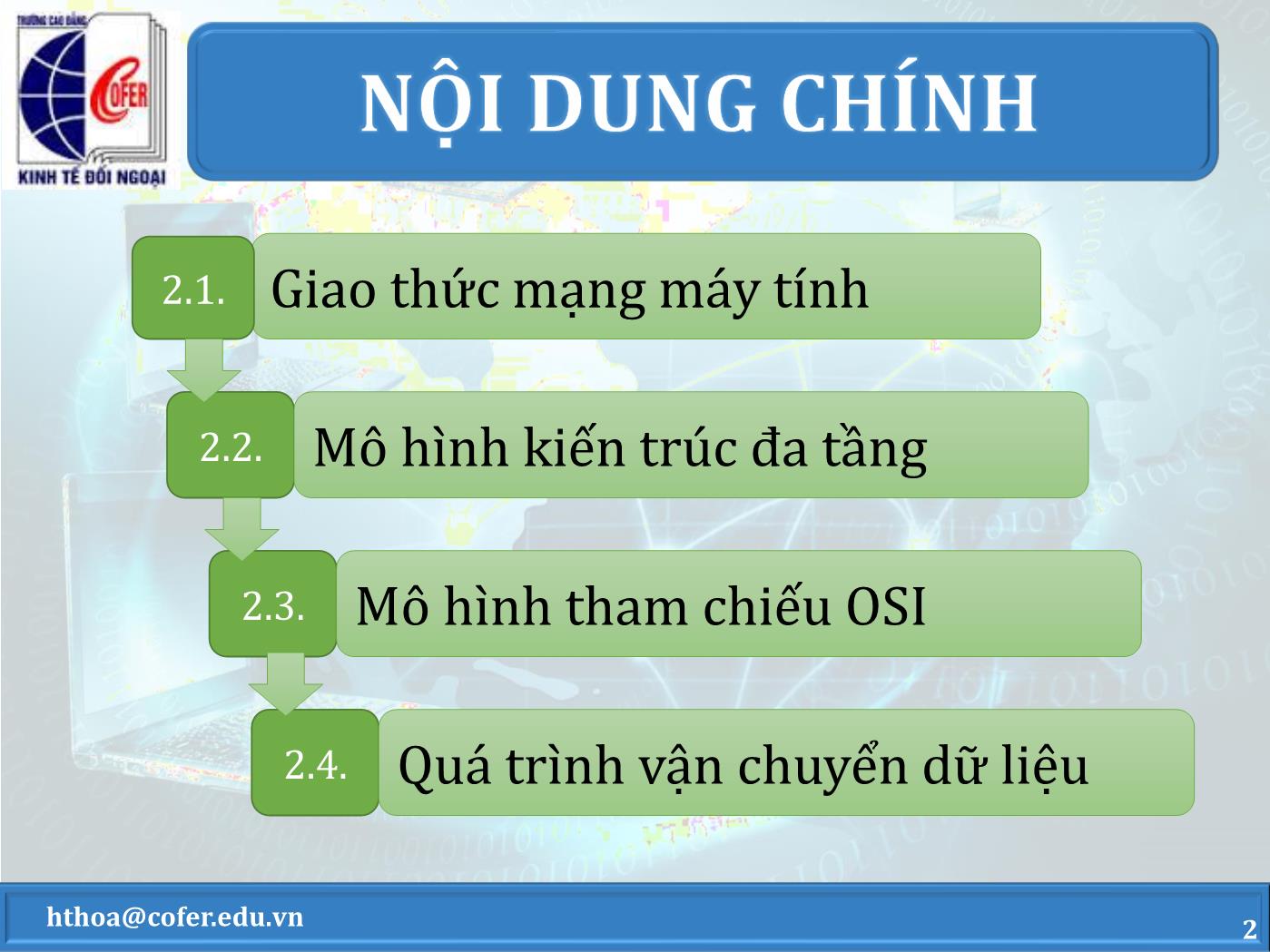 Bài giảng Mạng máy tính - Chương 2: Mô hình tham chiếu OSI - Hoàng Thanh Hòa trang 2