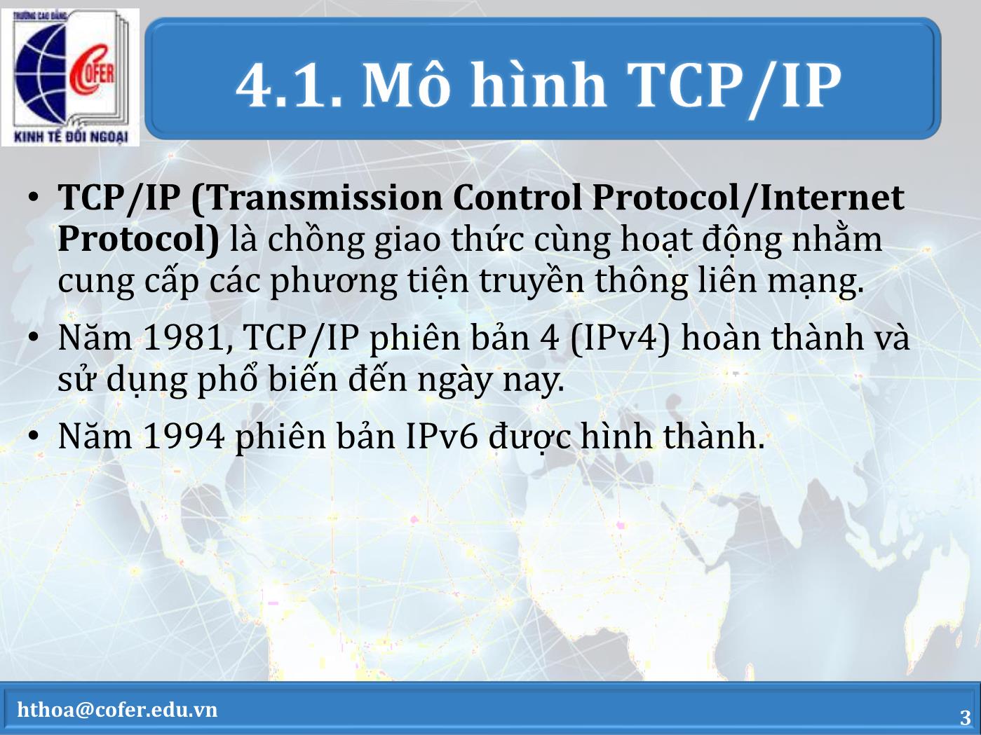 Bài giảng Mạng máy tính - Chương 4: Họ giao thức TCP/IP - Hoàng Thanh Hòa trang 3