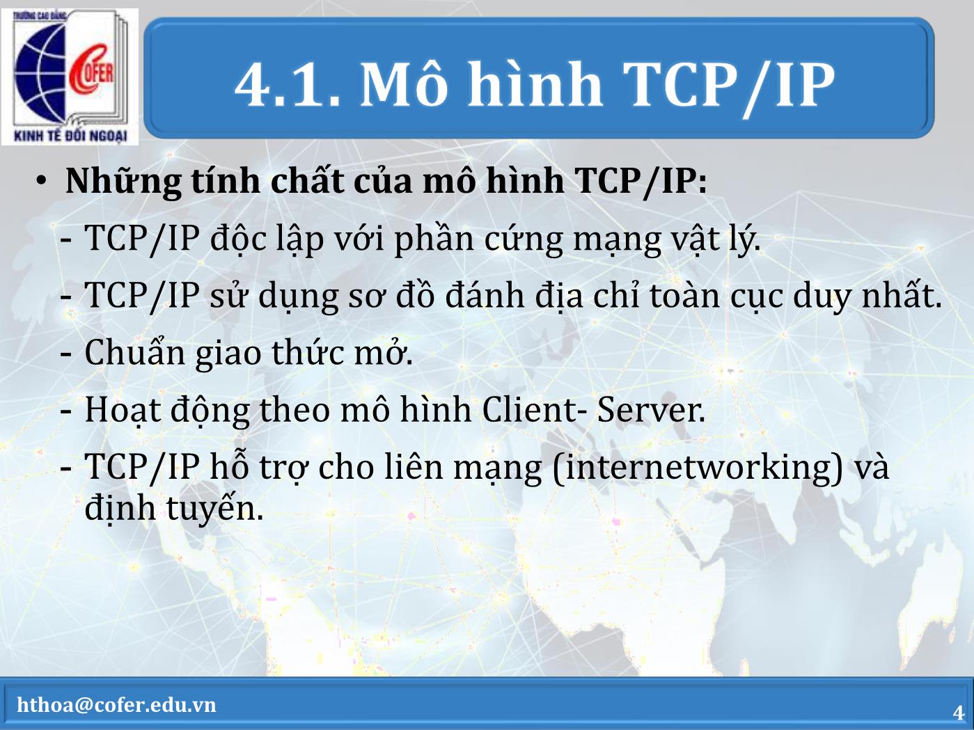 Bài giảng Mạng máy tính - Chương 4: Họ giao thức TCP/IP - Hoàng Thanh Hòa trang 4