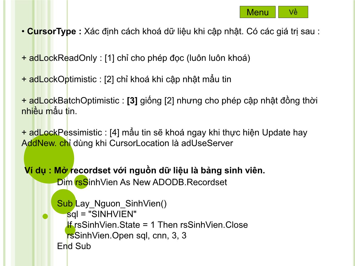 Bài giảng Microsoft Visual Basic - Bài 2: Các Đối Tượng Trong ADODB trang 7