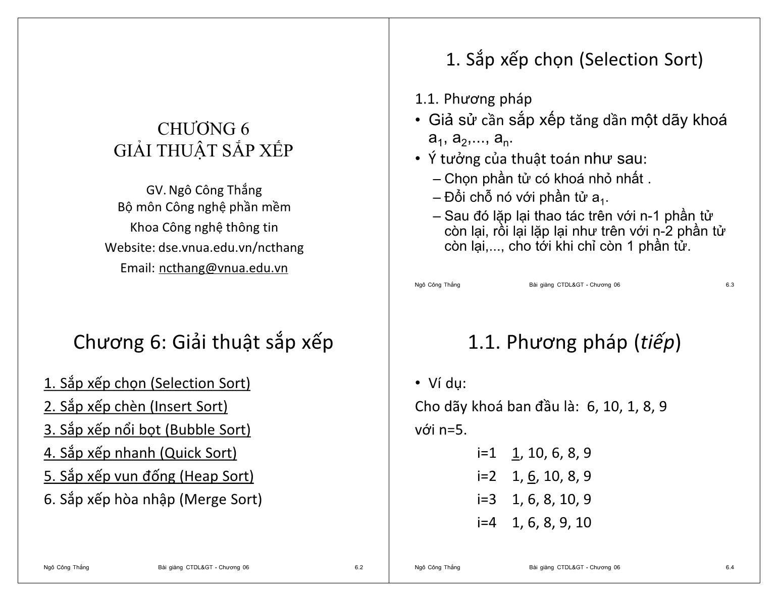 Bài giảng Công nghệ phần mềm - Chương 6: Giải thuật sắp xếp - Ngô Công Thắng trang 1