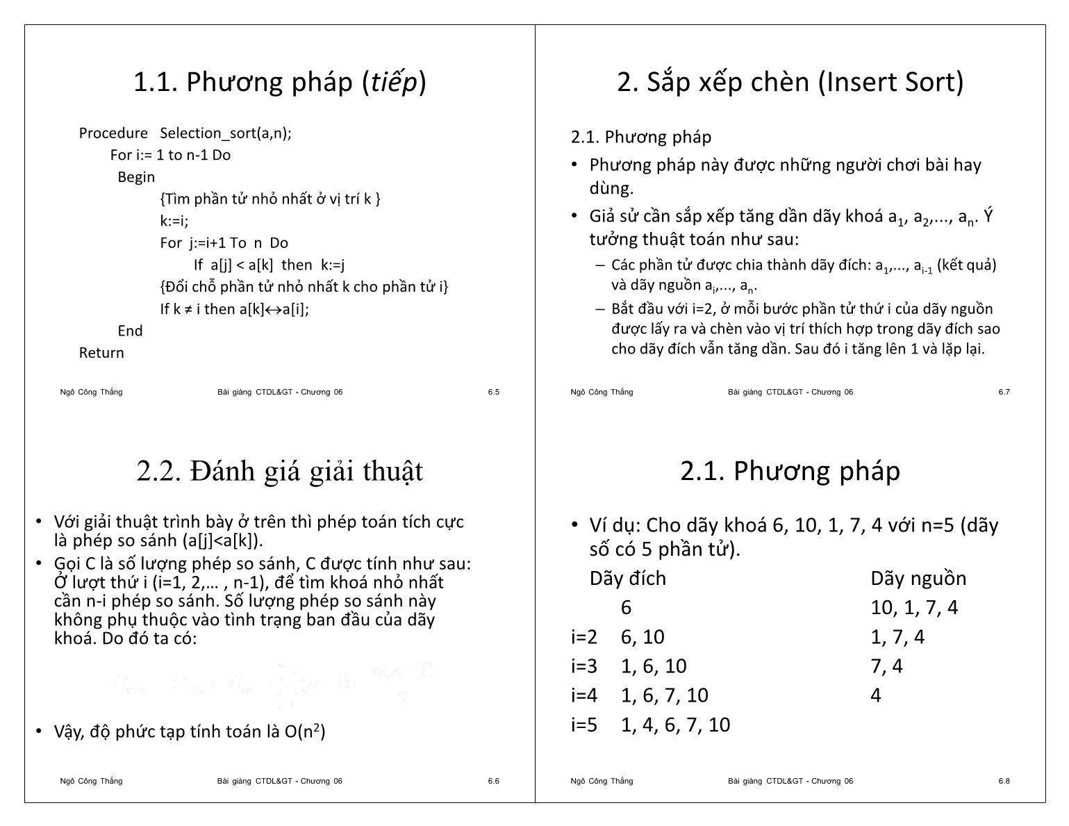 Bài giảng Công nghệ phần mềm - Chương 6: Giải thuật sắp xếp - Ngô Công Thắng trang 2