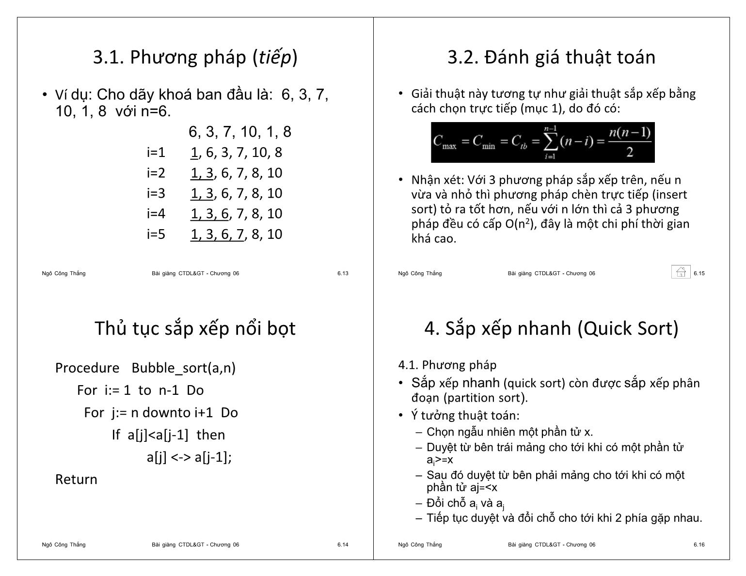 Bài giảng Công nghệ phần mềm - Chương 6: Giải thuật sắp xếp - Ngô Công Thắng trang 4