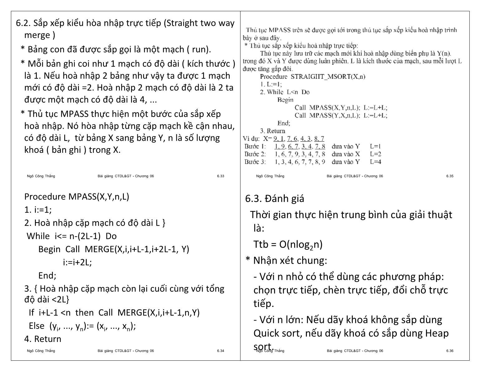 Bài giảng Công nghệ phần mềm - Chương 6: Giải thuật sắp xếp - Ngô Công Thắng trang 9