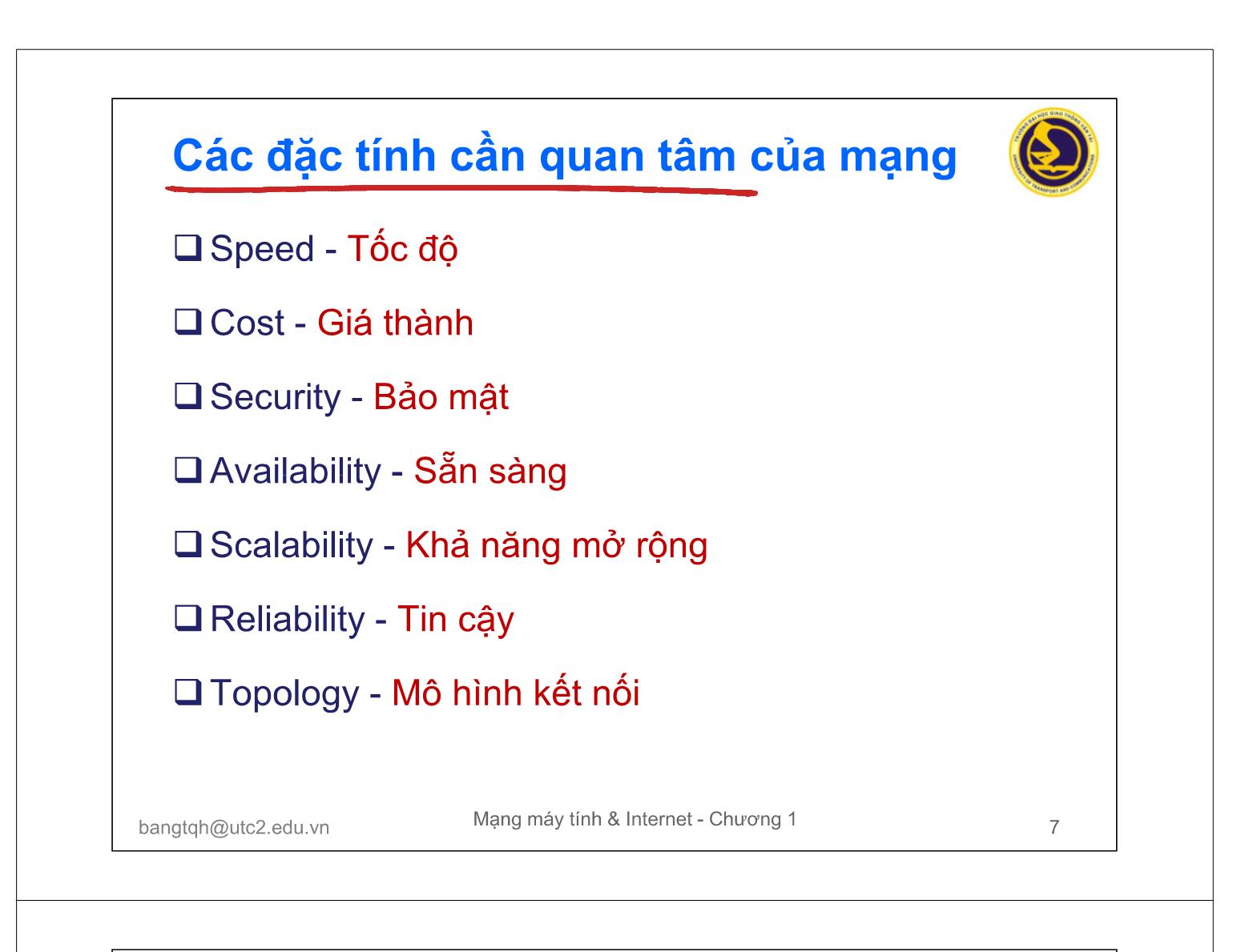 Bài giảng Mạng máy tính và Internet - Chương 1: Các khái niệm cơ bản trang 7