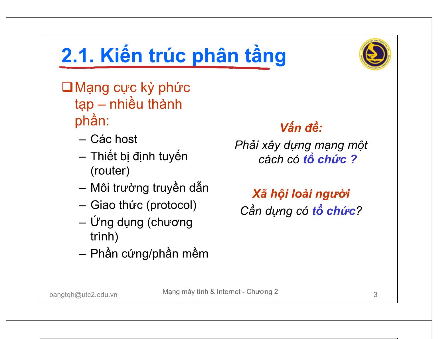 Bài giảng Mạng máy tính và Internet - Chương 2: Mô hình phân lớp trang 3