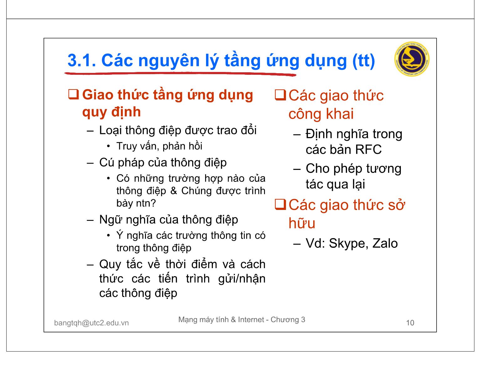 Bài giảng Mạng máy tính và Internet - Chương 3: Các giao thức tầng ứng dụng trang 10