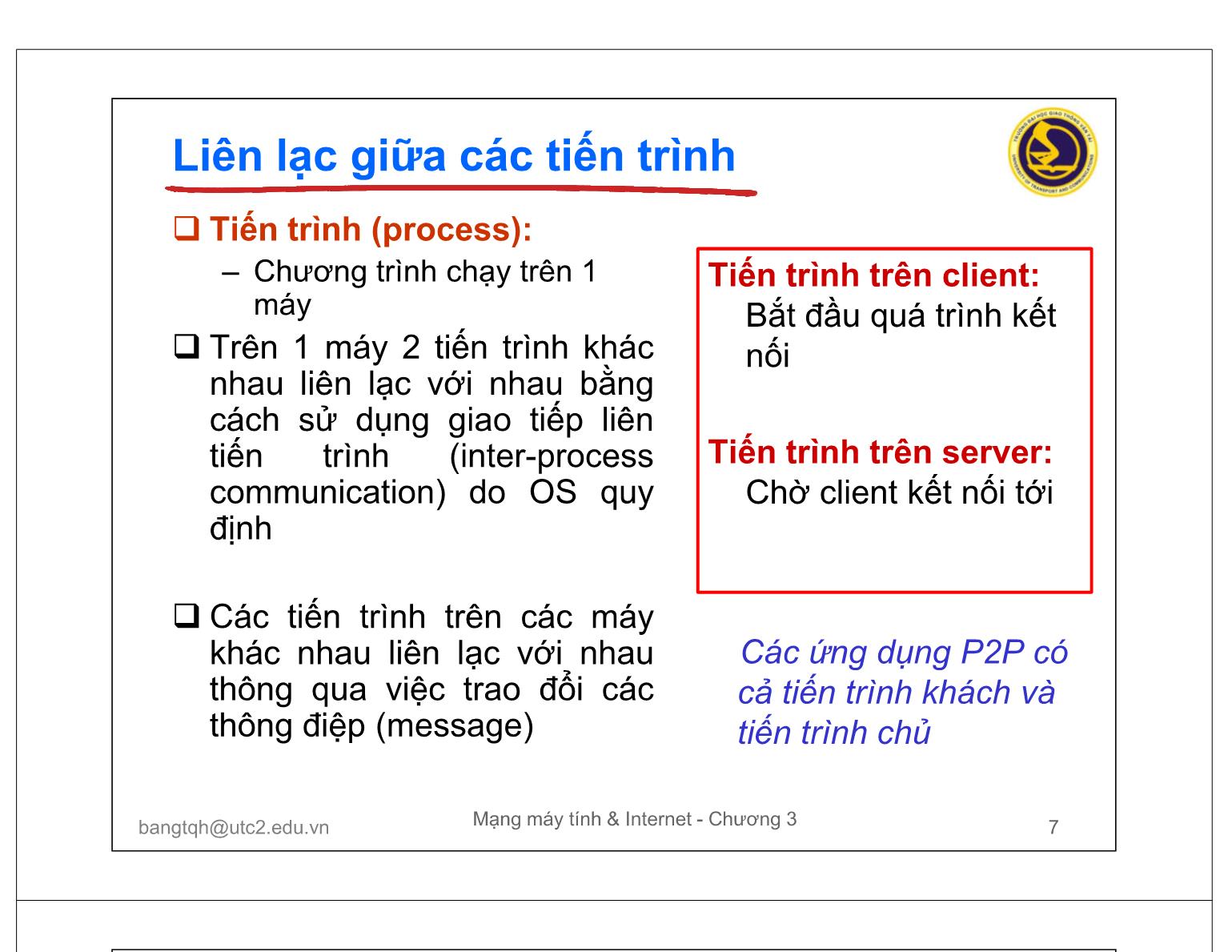 Bài giảng Mạng máy tính và Internet - Chương 3: Các giao thức tầng ứng dụng trang 7