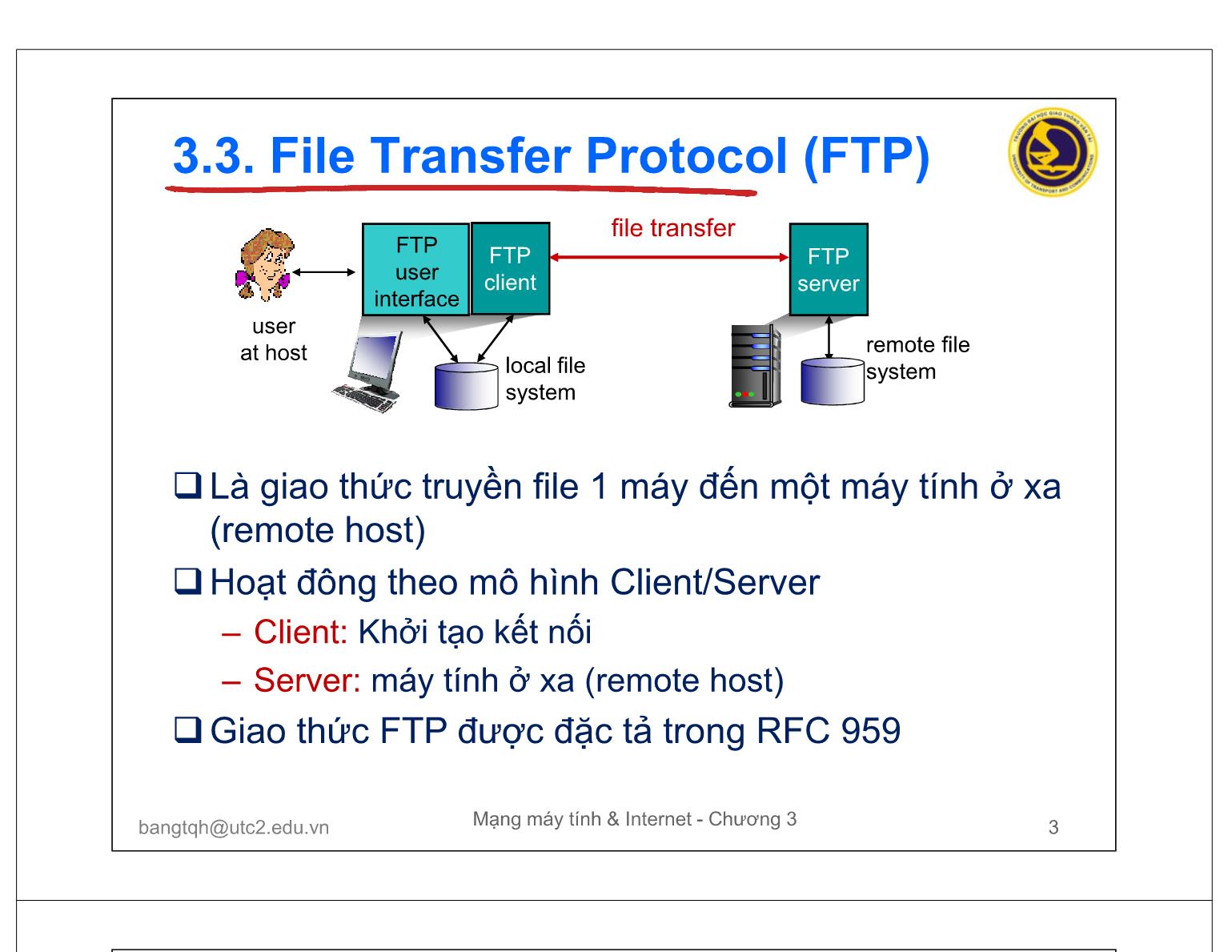 Bài giảng Mạng máy tính và Internet - Chương 3: Các giao thức tầng ứng dụng (Tiếp theo) trang 3