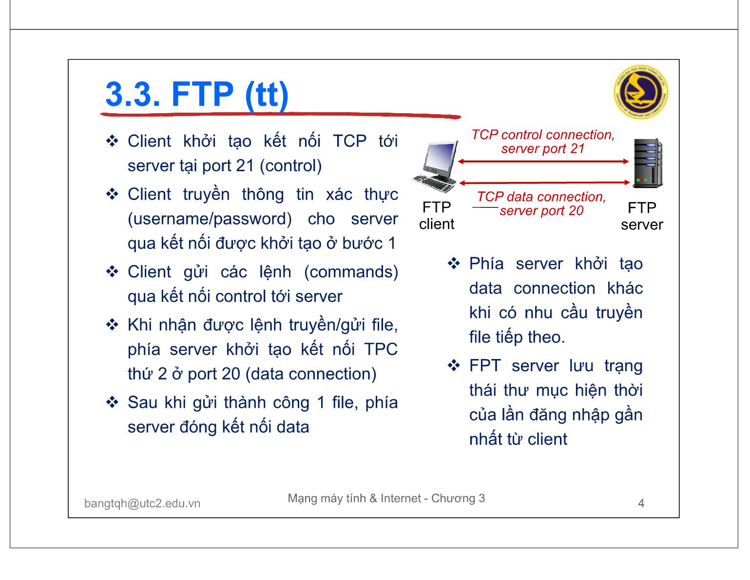 Bài giảng Mạng máy tính và Internet - Chương 3: Các giao thức tầng ứng dụng (Tiếp theo) trang 4