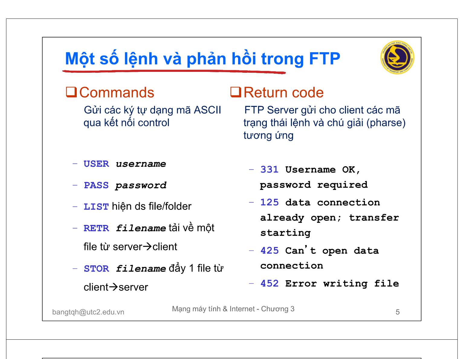 Bài giảng Mạng máy tính và Internet - Chương 3: Các giao thức tầng ứng dụng (Tiếp theo) trang 5