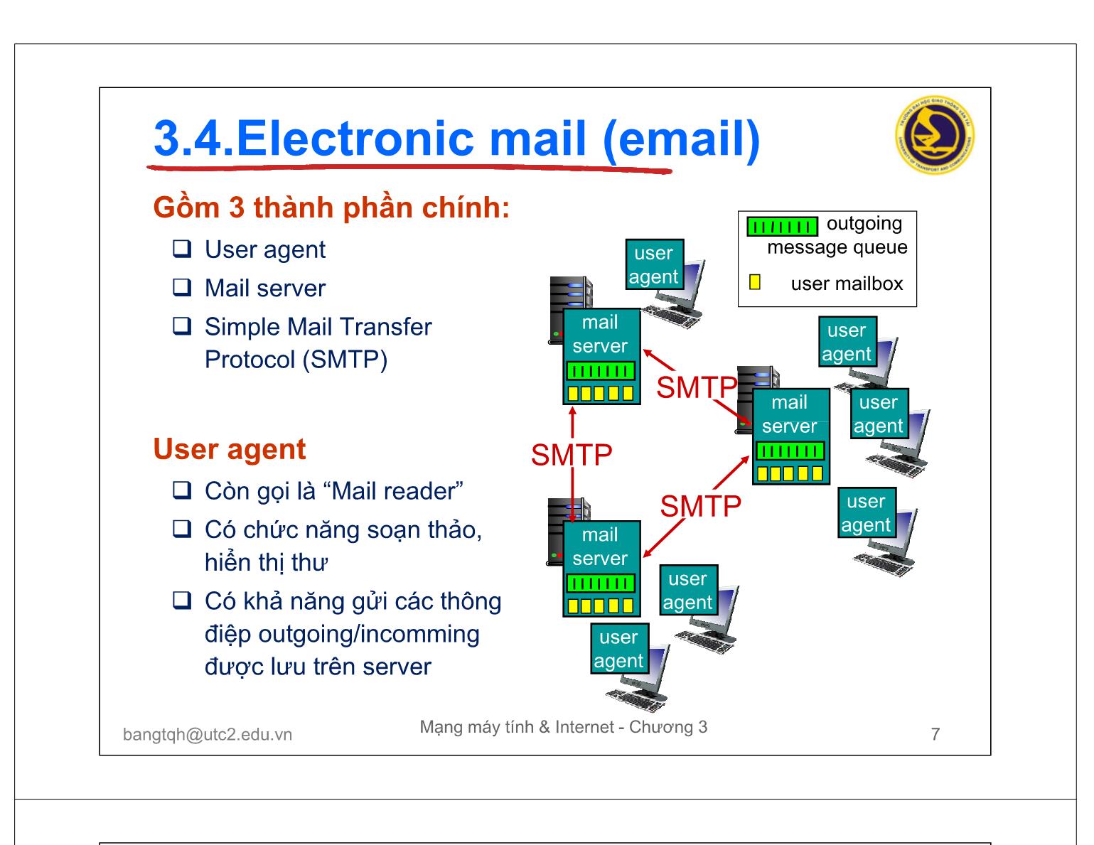 Bài giảng Mạng máy tính và Internet - Chương 3: Các giao thức tầng ứng dụng (Tiếp theo) trang 7