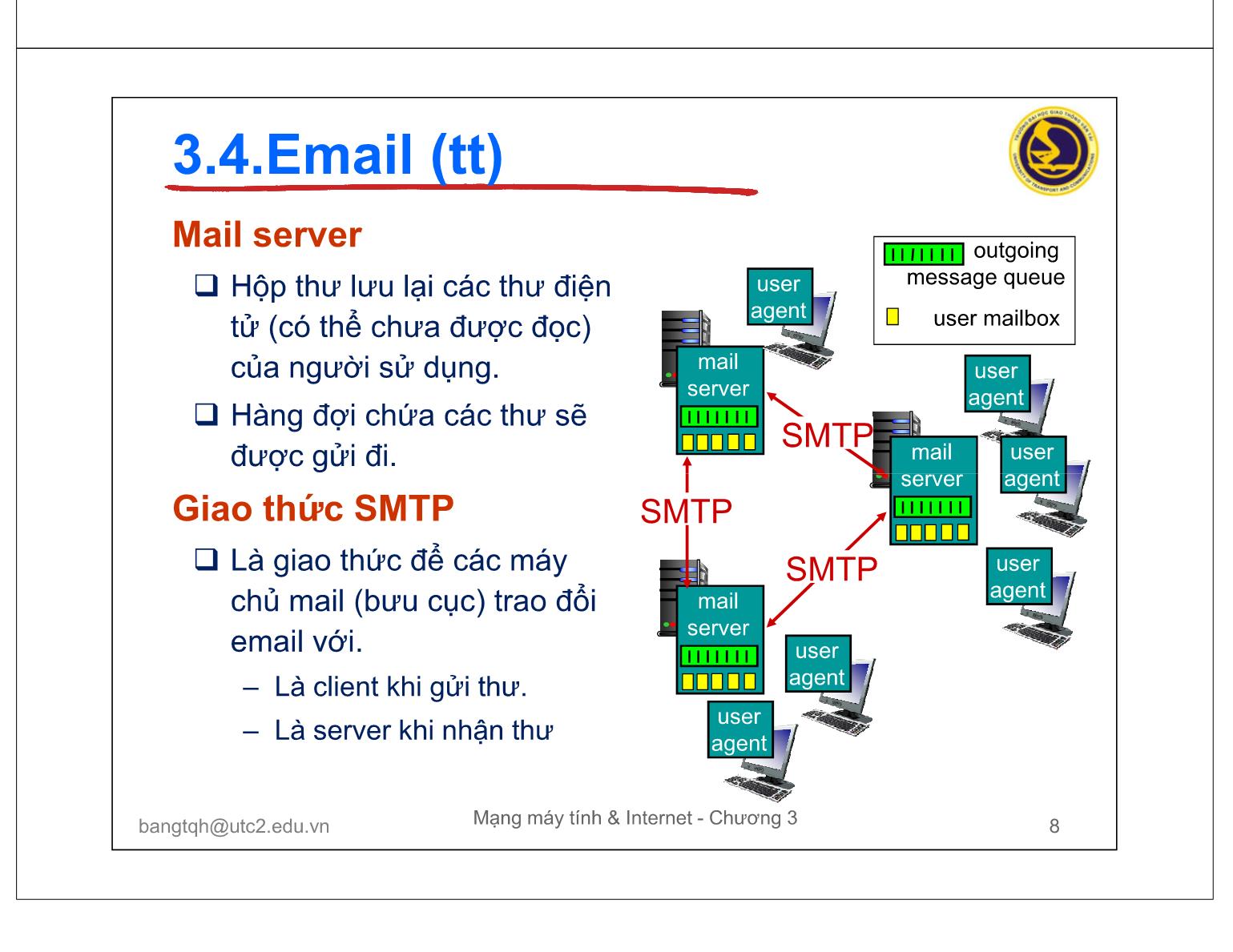 Bài giảng Mạng máy tính và Internet - Chương 3: Các giao thức tầng ứng dụng (Tiếp theo) trang 8