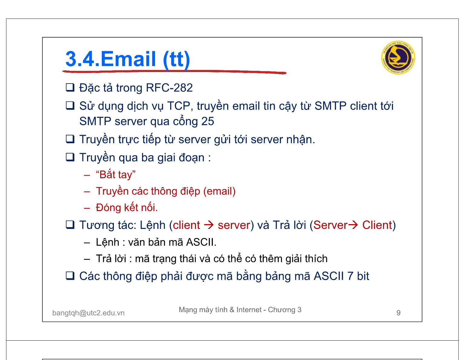 Bài giảng Mạng máy tính và Internet - Chương 3: Các giao thức tầng ứng dụng (Tiếp theo) trang 9