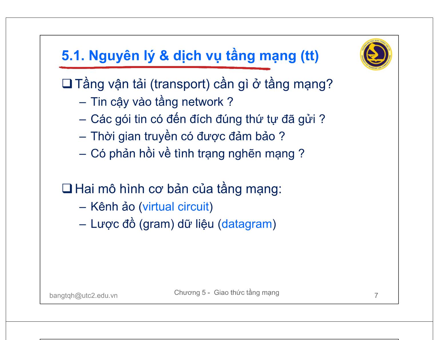 Bài giảng Mạng máy tính và Internet - Chương 5: Giao thức tầng network trang 7