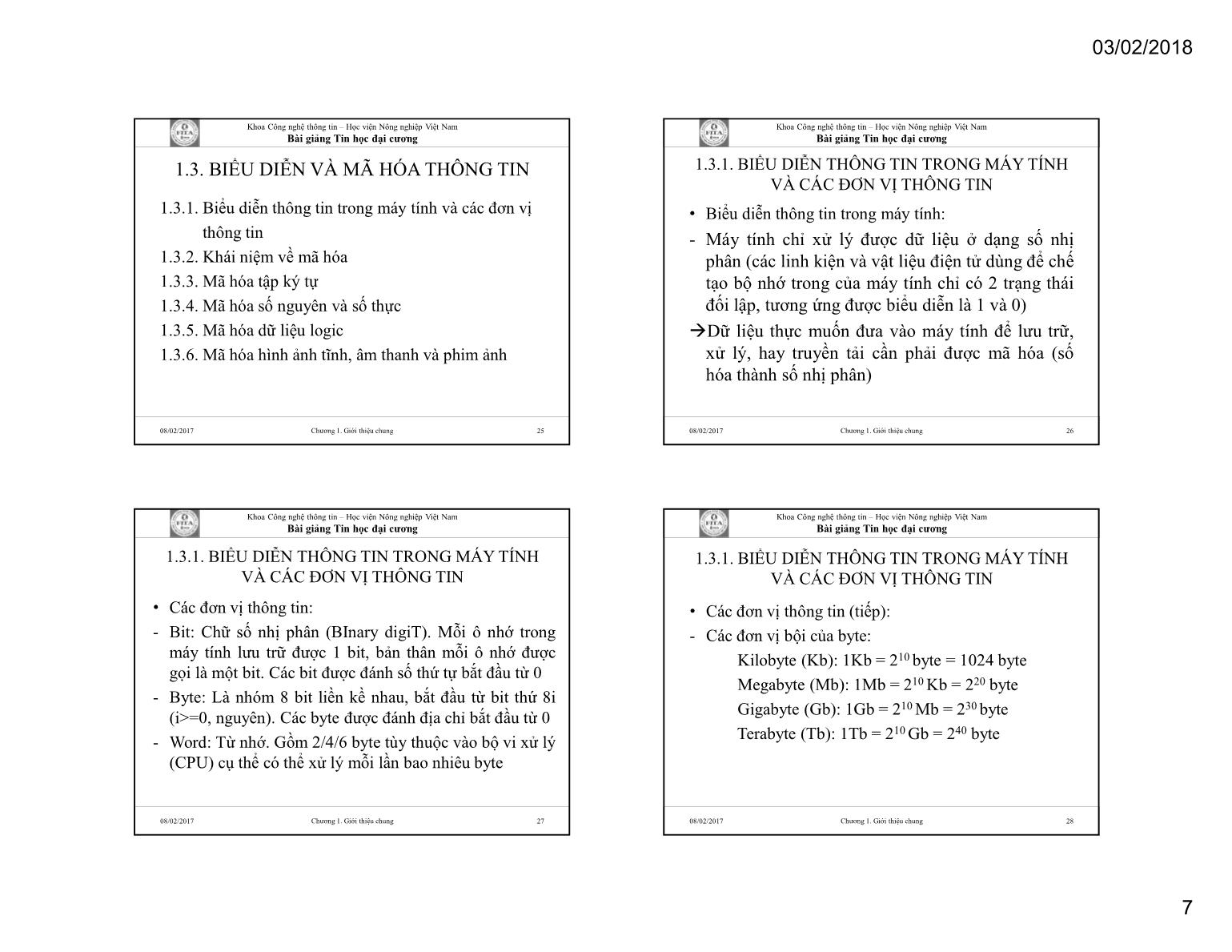 Bài giảng Tin học đại cương - Chương 1: Giới thiệu chung - Học viện Nông nghiệp Việt Nam trang 7