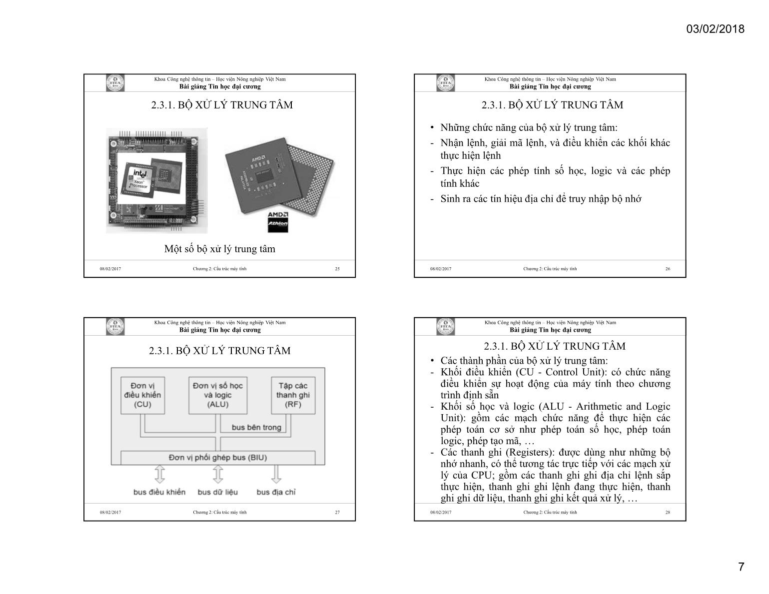 Bài giảng Tin học đại cương - Chương 2: Cấu trúc máy tính - Học viện Nông nghiệp Việt Nam trang 7