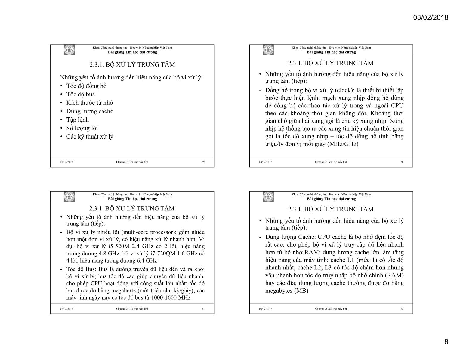 Bài giảng Tin học đại cương - Chương 2: Cấu trúc máy tính - Học viện Nông nghiệp Việt Nam trang 8