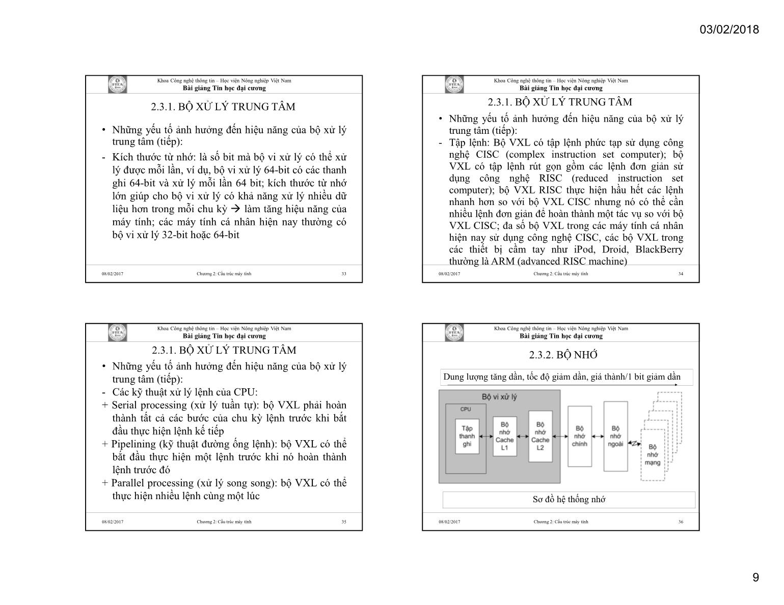 Bài giảng Tin học đại cương - Chương 2: Cấu trúc máy tính - Học viện Nông nghiệp Việt Nam trang 9