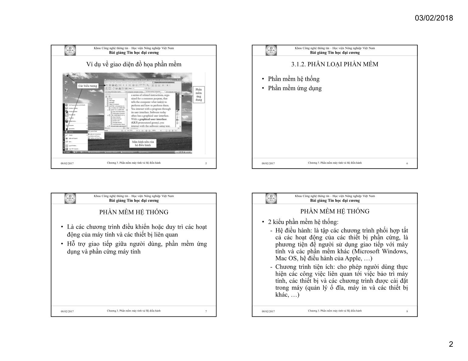 Bài giảng Tin học đại cương - Chương 3: Phần mềm máy tính và hệ điều hành - Học viện Nông nghiệp Việt Nam trang 2