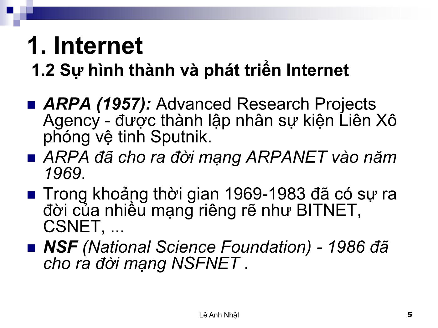 Bài giảng Internet - Bài 1: Internet - Lê Anh Nhật trang 5