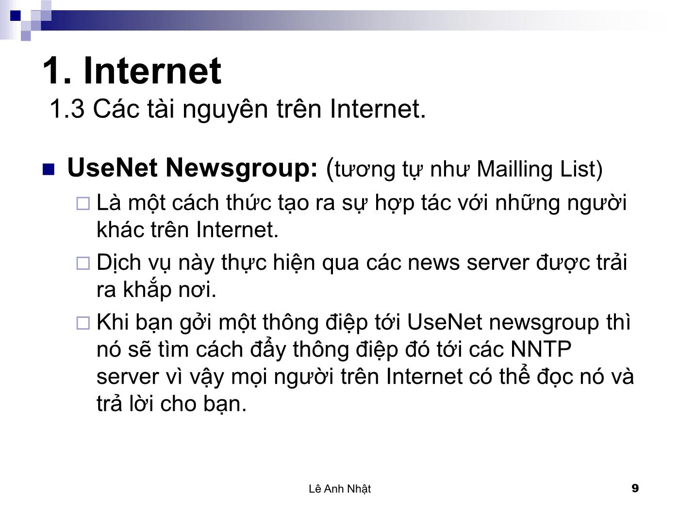 Bài giảng Internet - Bài 1: Internet - Lê Anh Nhật trang 9