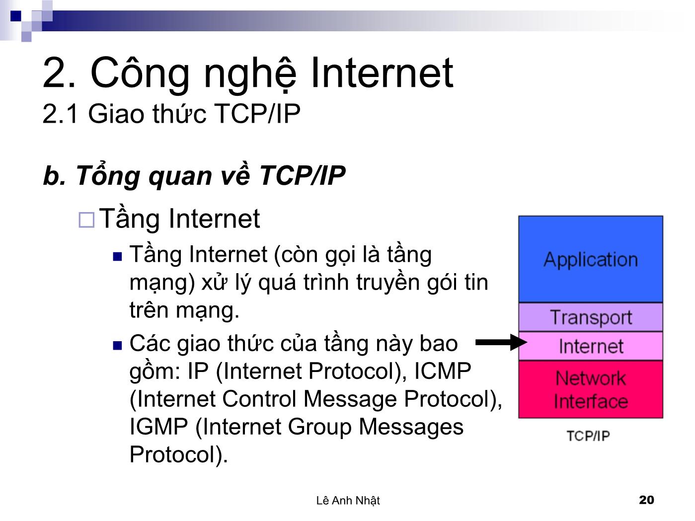 Bài giảng Internet - Bài 2: Công nghệ Internet - Lê Anh Nhật trang 5