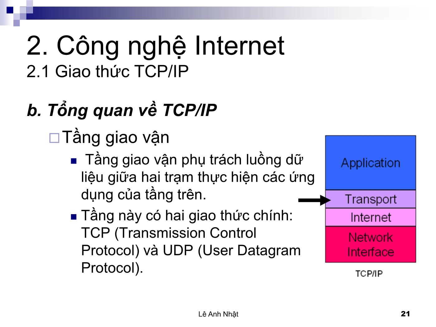 Bài giảng Internet - Bài 2: Công nghệ Internet - Lê Anh Nhật trang 6