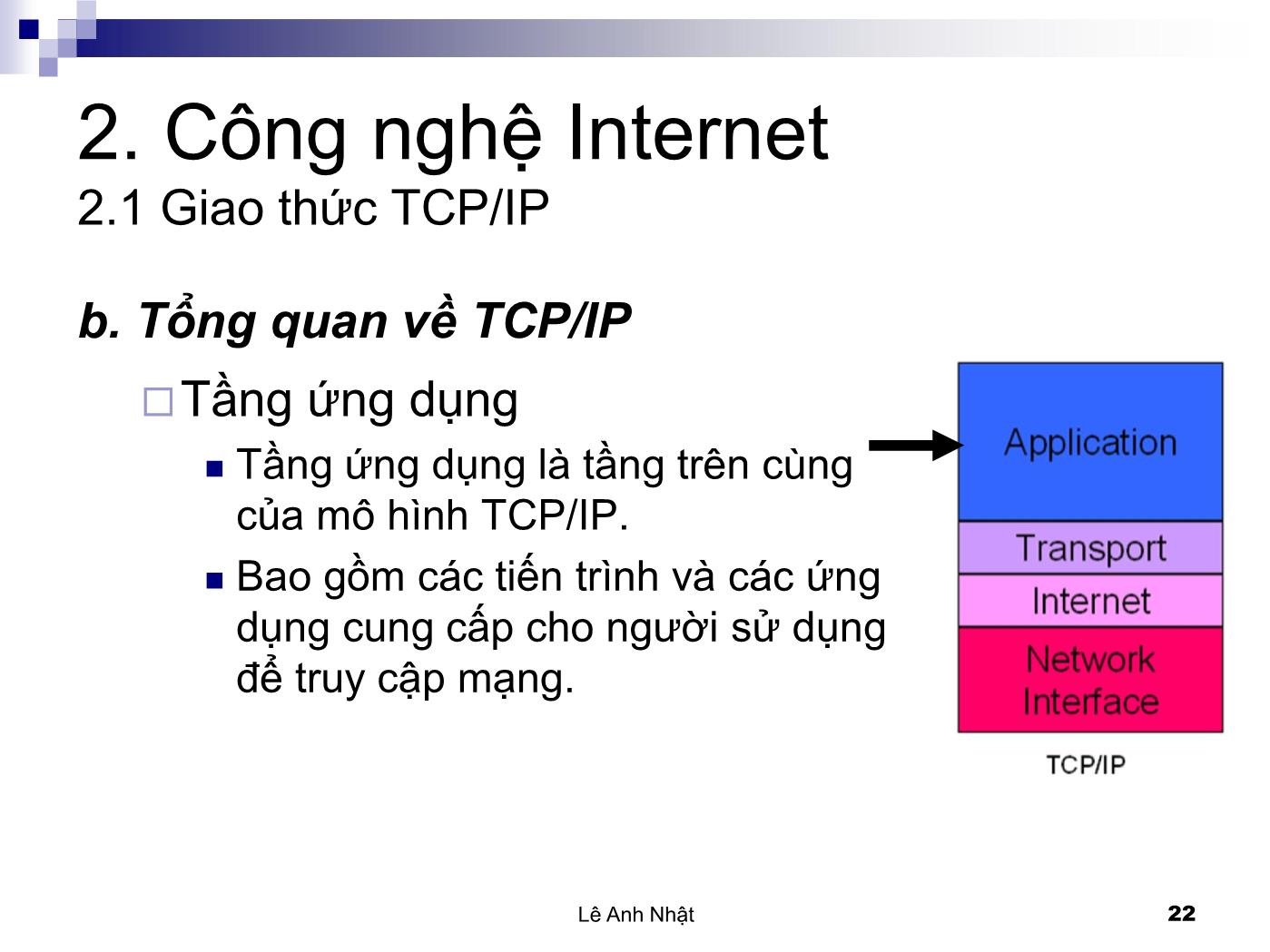 Bài giảng Internet - Bài 2: Công nghệ Internet - Lê Anh Nhật trang 7