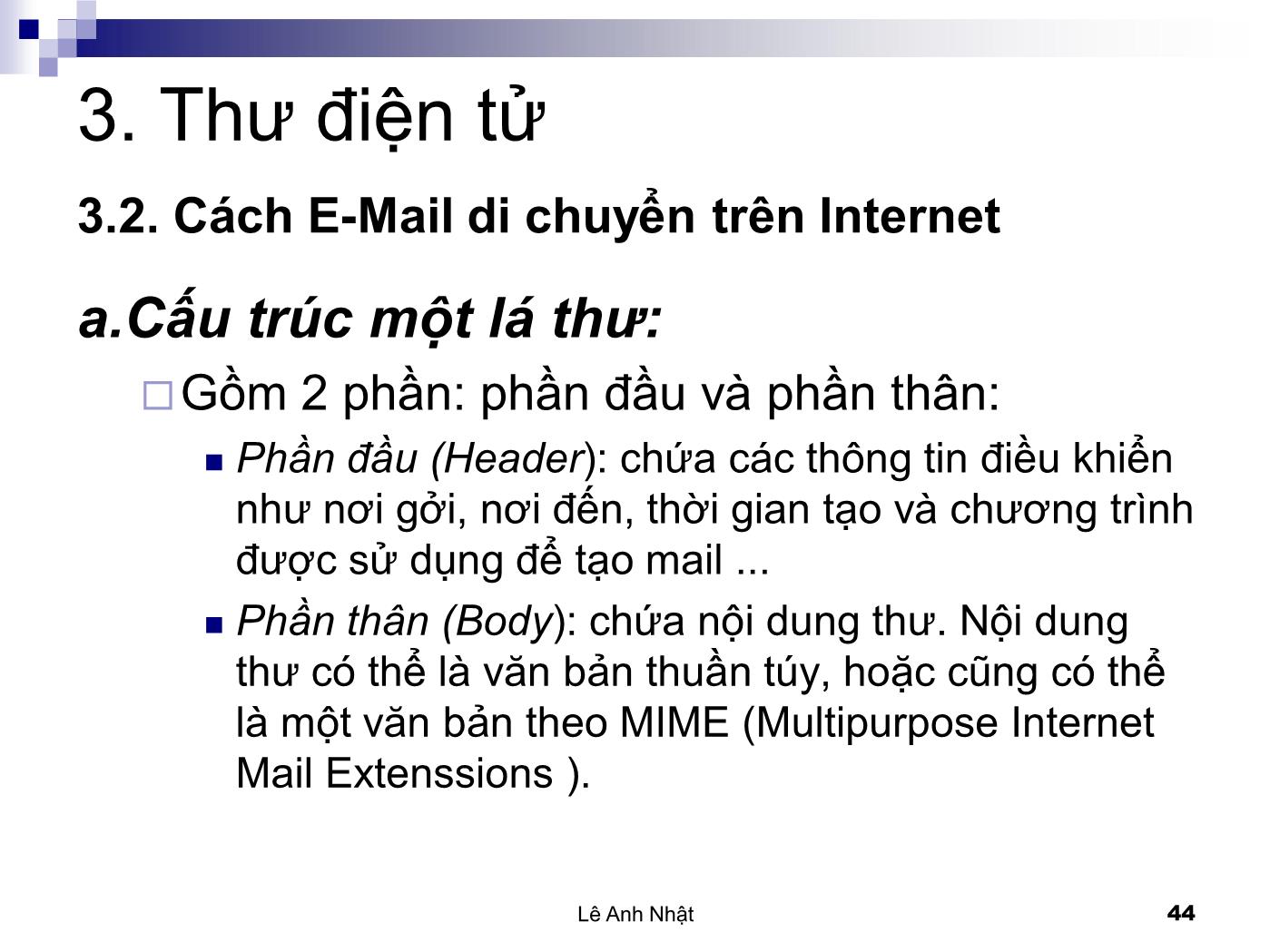 Bài giảng Internet - Bài 3: Thư điện tử - Internet Mail - Lê Anh Nhật trang 3