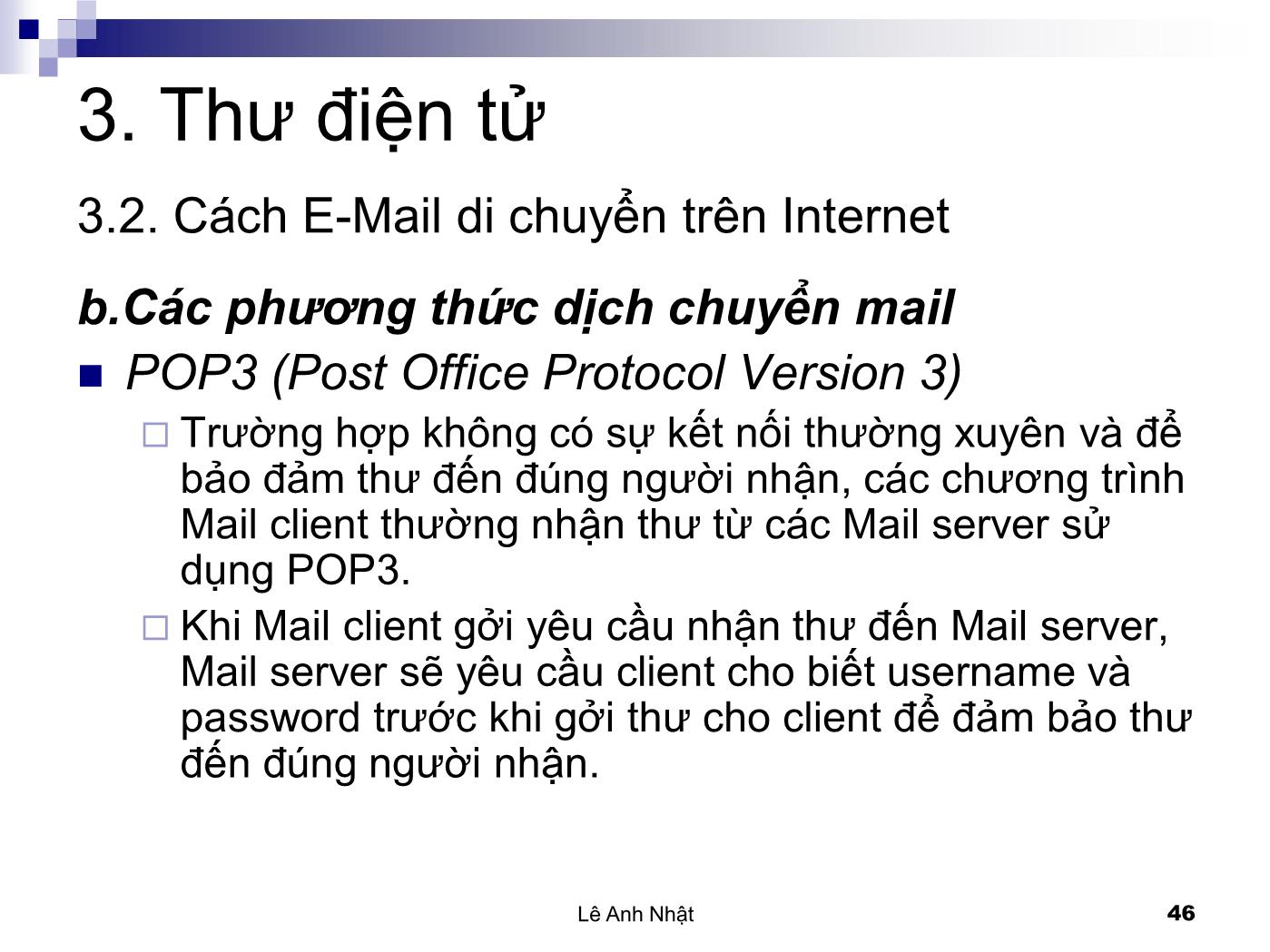 Bài giảng Internet - Bài 3: Thư điện tử - Internet Mail - Lê Anh Nhật trang 5