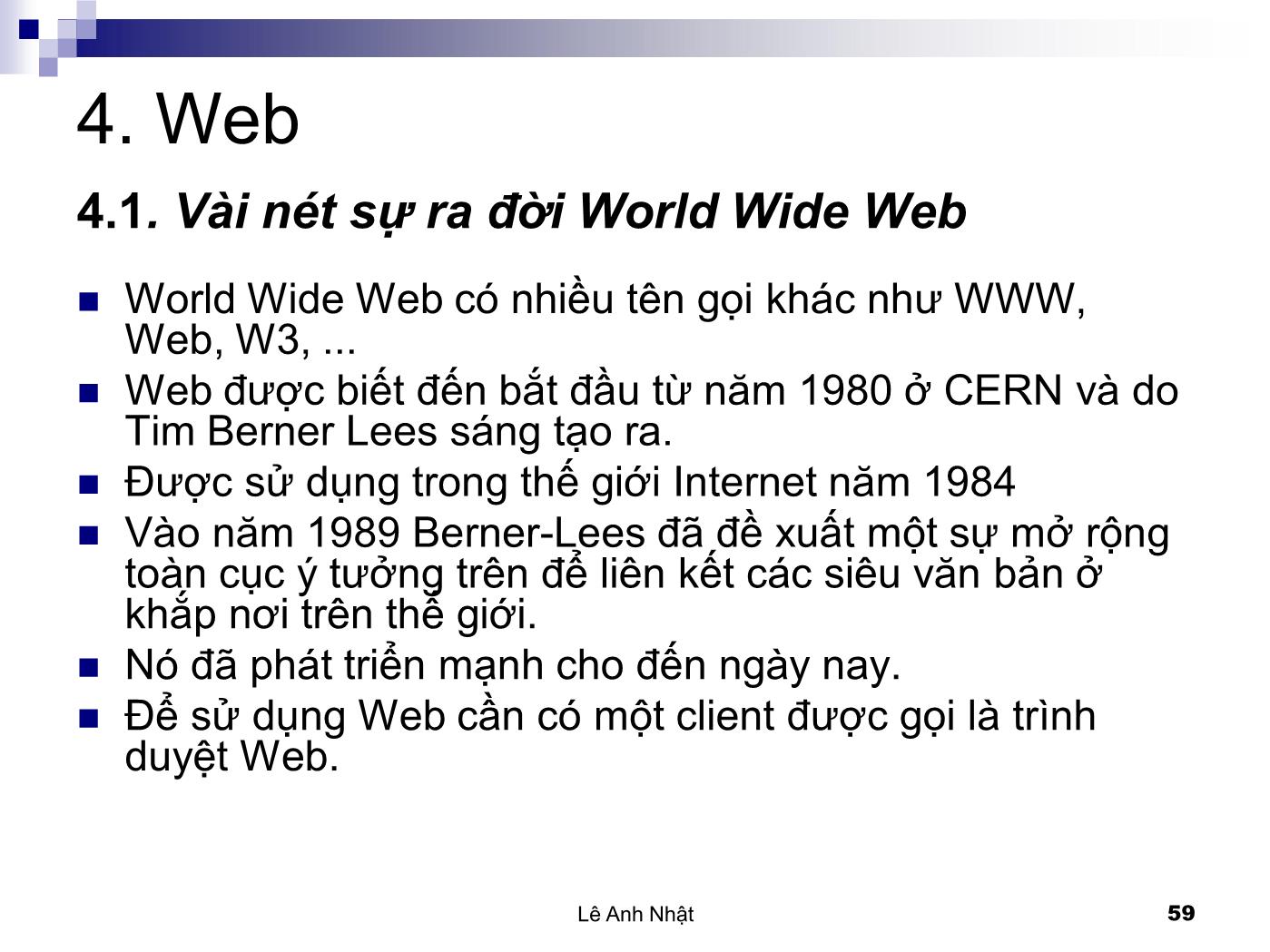 Bài giảng Internet - Bài 4: Web - Lê Anh Nhật trang 2