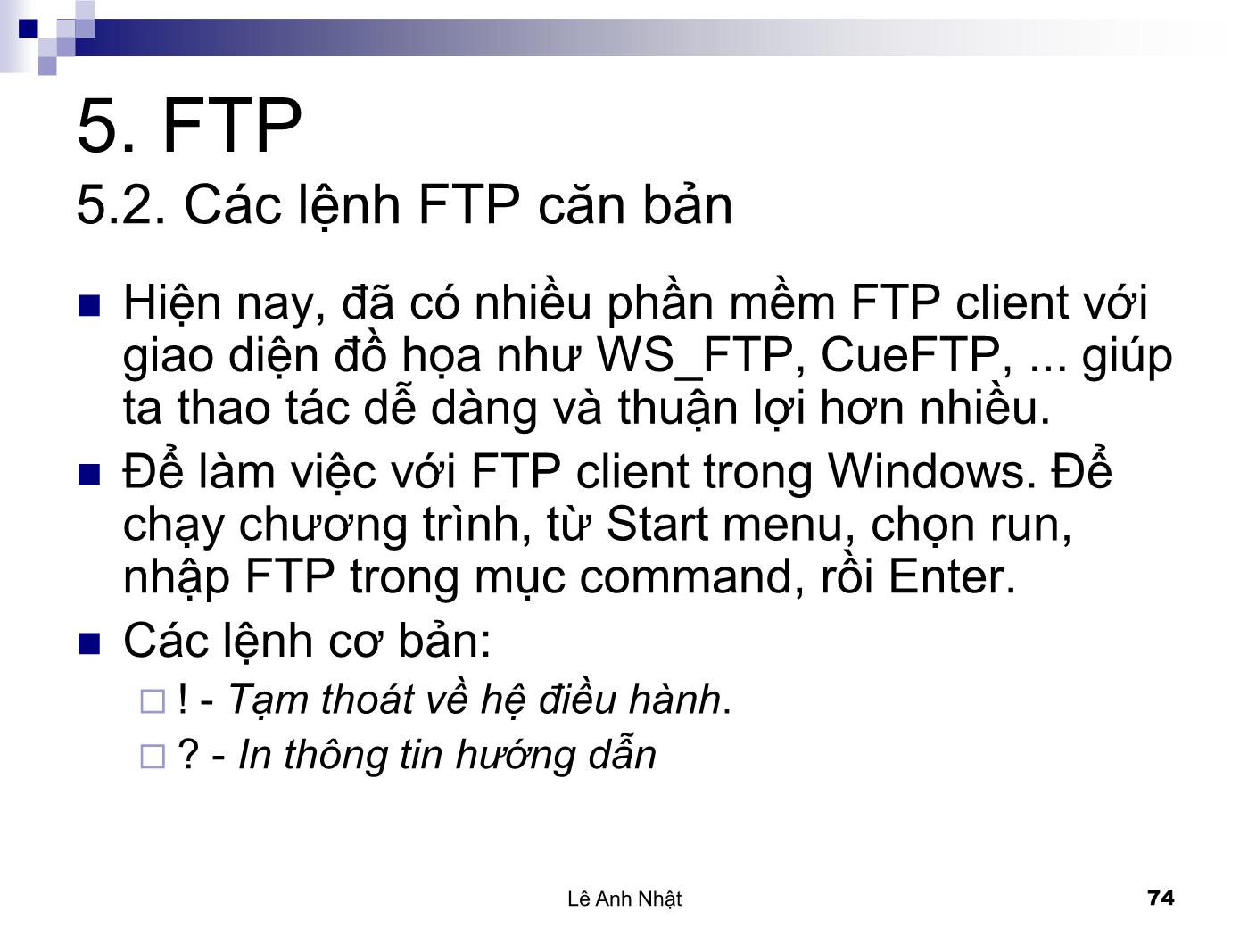 Bài giảng Internet - Bài 5: FTP - Lê Anh Nhật trang 3