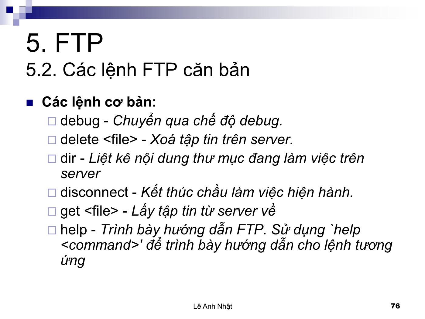 Bài giảng Internet - Bài 5: FTP - Lê Anh Nhật trang 5