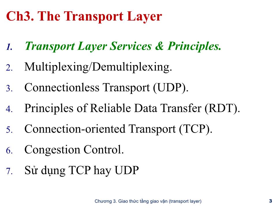 Bài giảng Mạng máy tính - Chương 3: Tầng giao vận (Transport layer) - Trần Quang Diệu trang 3