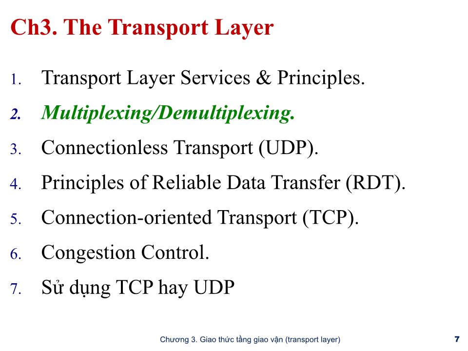 Bài giảng Mạng máy tính - Chương 3: Tầng giao vận (Transport layer) - Trần Quang Diệu trang 7