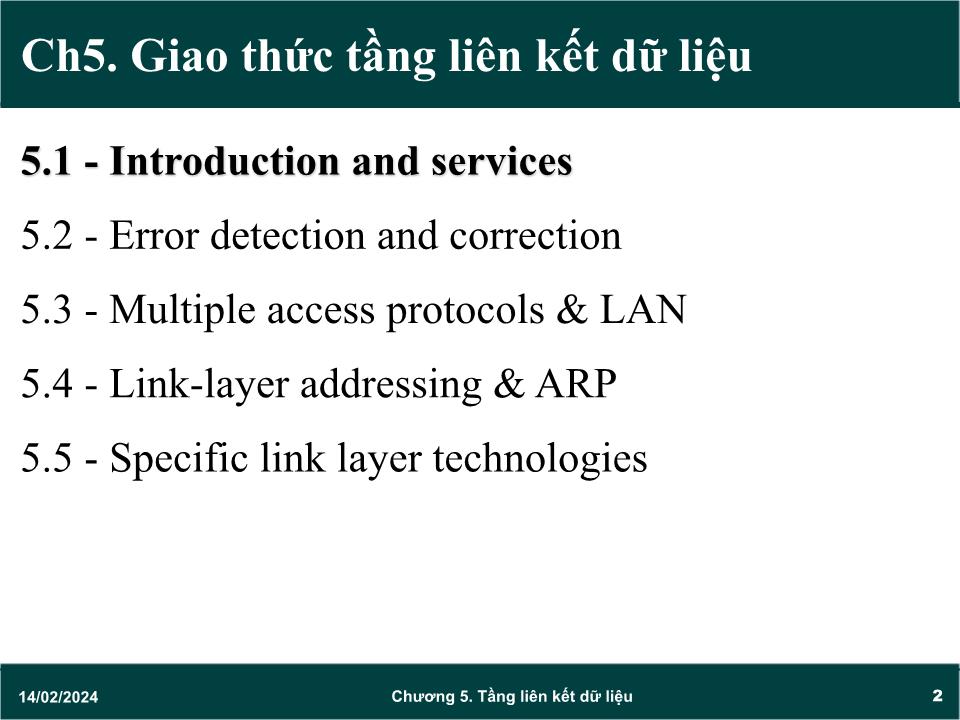 Bài giảng Mạng máy tính - Chương 5: Giao thức tầng liên kiết dữ liệu (Data link) - Trần Quang Diệu trang 2