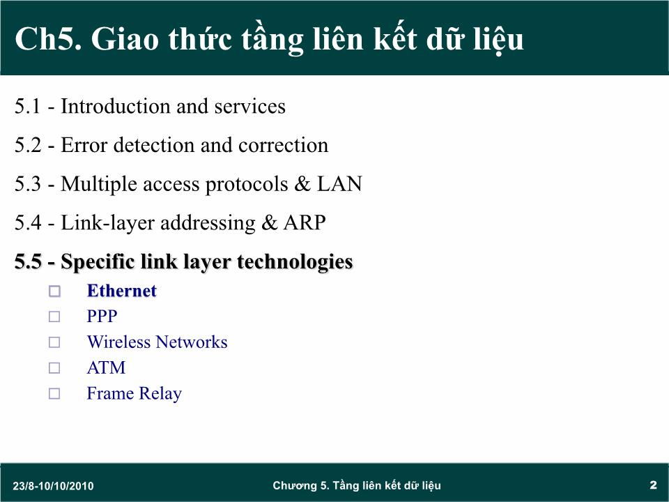 Bài giảng Mạng máy tính - Chương 5: Giao thức tầng liên kiết dữ liệu (Data link) (Tiếp theo) - Trần Quang Diệu trang 2