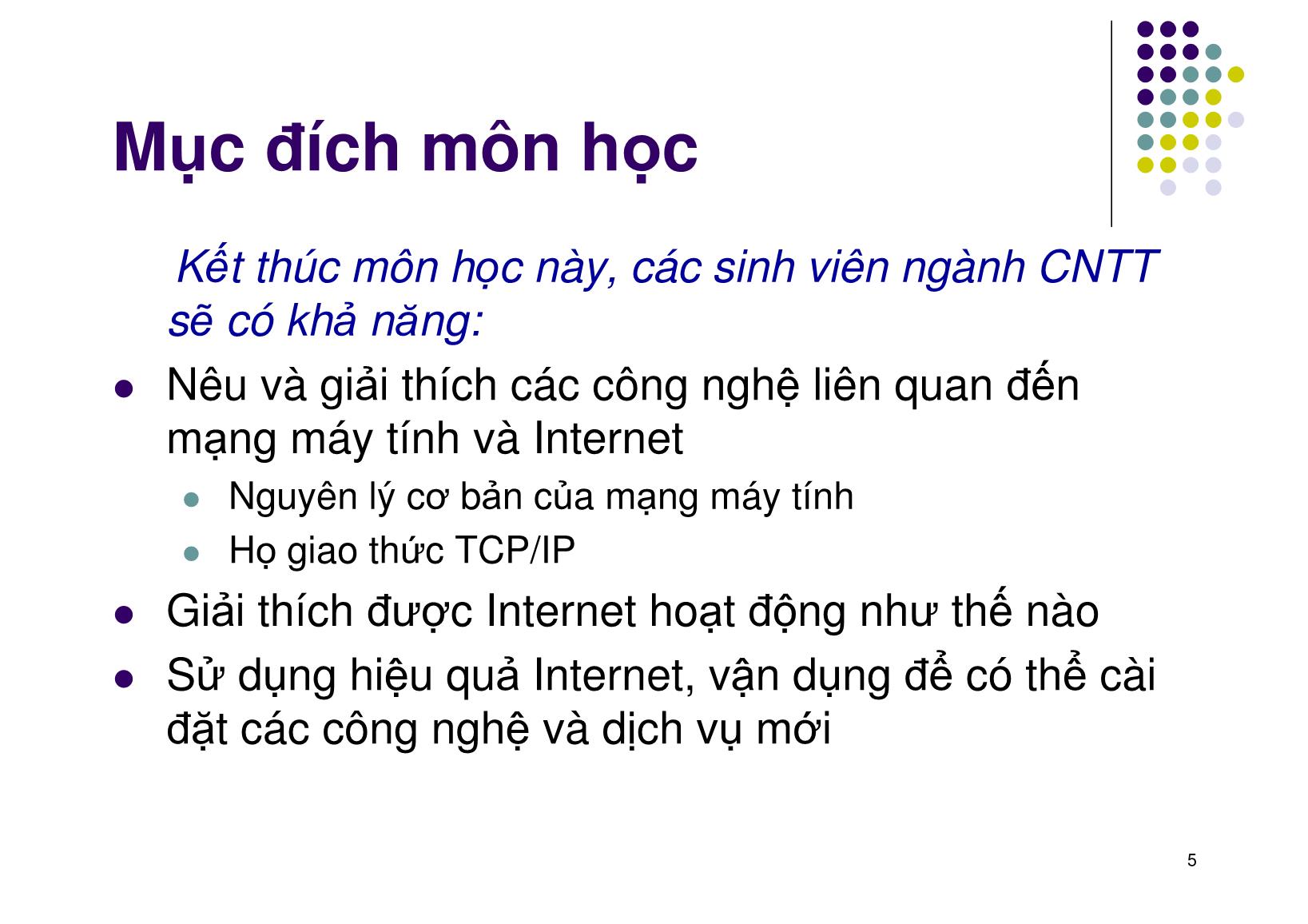 Bài giảng Mạng máy tính - Chương 1: Cơ bản về mạng máy tính - Ngô Hồng Sơn trang 5